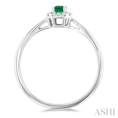 5x3 MM Octagonal Shape Emerald and 1/20 Ctw Round Cut Diamond Halo Precious Ring in 10K White Gold