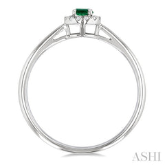 3.25 MM Round Emerald and 1/20 Ctw Round Cut Diamond Halo Precious Ring in 10K White Gold
