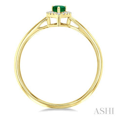 5x3 MM Pear Shape Emerald and 1/20 Ctw Round Cut Diamond Halo Precious Ring in 10K Yellow Gold