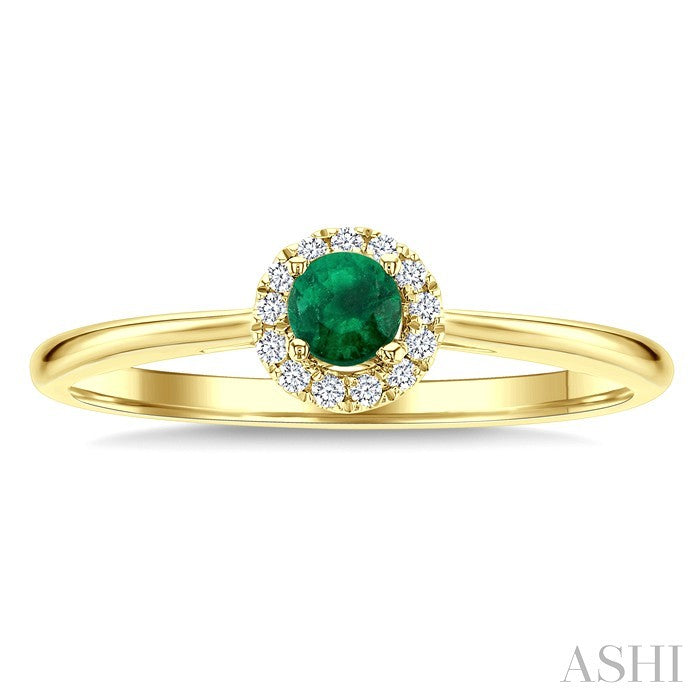 3.25 MM Round Emerald and 1/20 Ctw Round Cut Diamond Halo Precious Ring in 10K Yellow Gold
