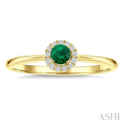 3.25 MM Round Emerald and 1/20 Ctw Round Cut Diamond Halo Precious Ring in 10K Yellow Gold