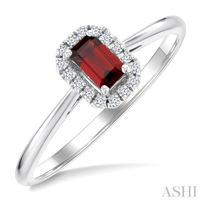 5x3 MM Octagonal Shape Garnet and 1/20 Ctw Round Cut Diamond Halo Semi-Precious Ring in 10K White Gold