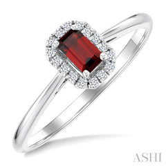 5x3 MM Octagonal Shape Garnet and 1/20 Ctw Round Cut Diamond Halo Semi-Precious Ring in 10K White Gold
