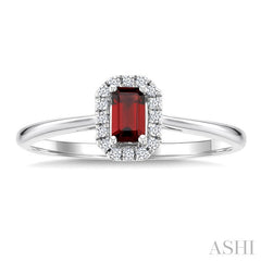 5x3 MM Octagonal Shape Garnet and 1/20 Ctw Round Cut Diamond Halo Semi-Precious Ring in 10K White Gold