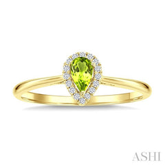 5x3 MM Pear Shape Peridot and 1/20 Ctw Round Cut Diamond Halo Semi-Precious Ring in 10K Yellow Gold
