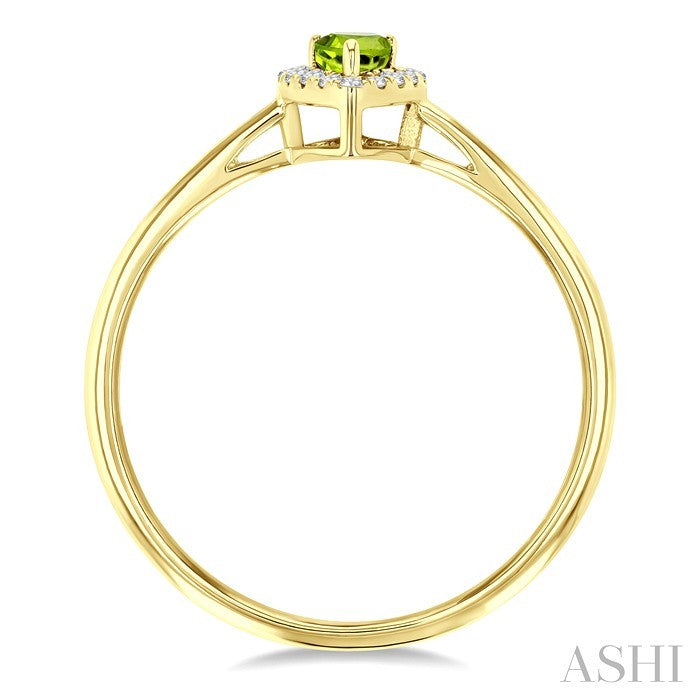 5x3 MM Pear Shape Peridot and 1/20 Ctw Round Cut Diamond Halo Semi-Precious Ring in 10K Yellow Gold