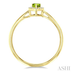 5x3 MM Pear Shape Peridot and 1/20 Ctw Round Cut Diamond Halo Semi-Precious Ring in 10K Yellow Gold