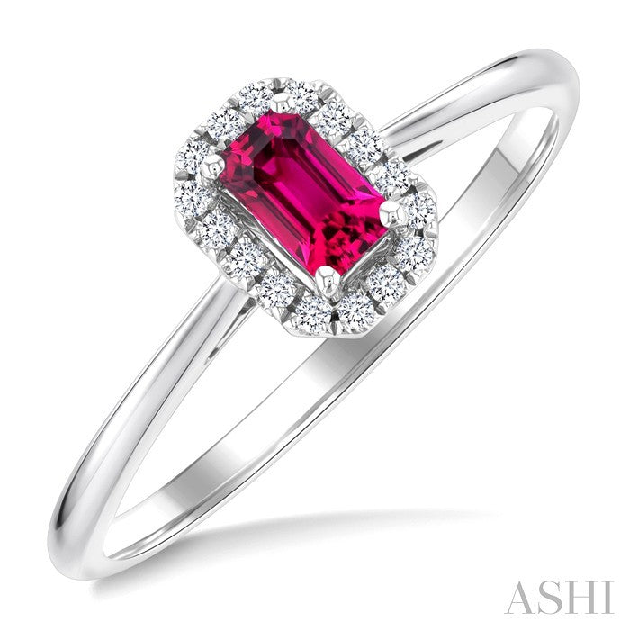 5x3 MM Octagonal Shape Pink Tourmaline and 1/20 Ctw Round Cut Diamond Halo Semi-Precious Ring in 10K White Gold