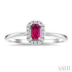5x3 MM Octagonal Shape Pink Tourmaline and 1/20 Ctw Round Cut Diamond Halo Semi-Precious Ring in 10K White Gold