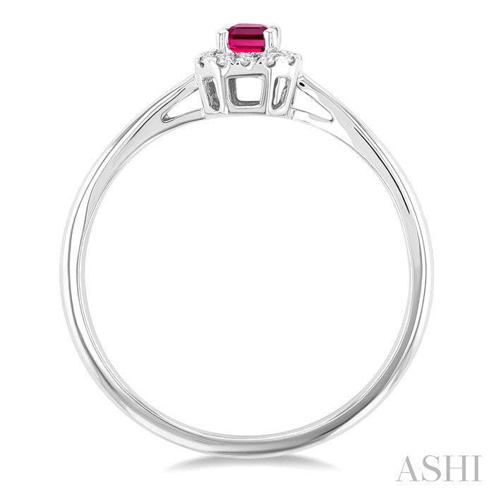 5x3 MM Octagonal Shape Pink Tourmaline and 1/20 Ctw Round Cut Diamond Halo Semi-Precious Ring in 10K White Gold