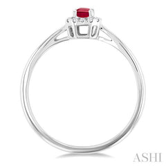 5x3 MM Octagonal Shape Ruby and 1/20 Ctw Round Cut Diamond Halo Precious Ring in 10K White Gold