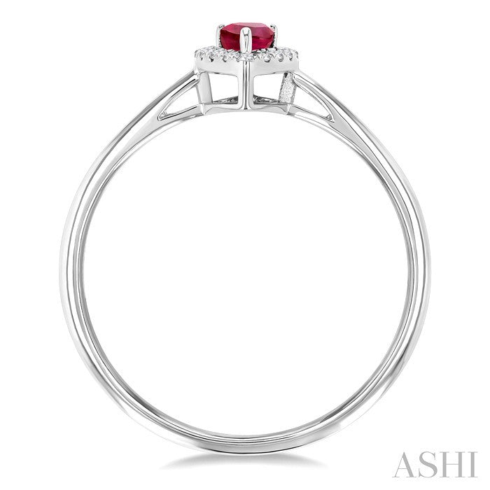 5x3 MM Pear Shape Ruby and 1/20 Ctw Round Cut Diamond Halo Precious Ring in 10K White Gold