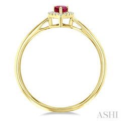 5x3 MM Pear Shape Ruby and 1/20 Ctw Round Cut Diamond Halo Precious Ring in 10K Yellow Gold