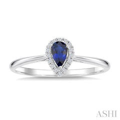 5x3 MM Pear Shape Sapphire and 1/20 Ctw Round Cut Diamond Halo Precious Ring in 10K White Gold