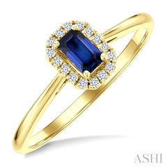 5x3 MM Octagonal Shape Sapphire and 1/20 Ctw Round Cut Diamond Halo Precious Ring in 10K Yellow Gold