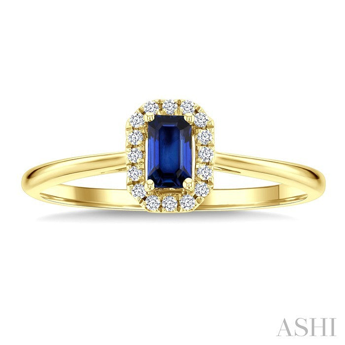 5x3 MM Octagonal Shape Sapphire and 1/20 Ctw Round Cut Diamond Halo Precious Ring in 10K Yellow Gold