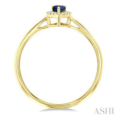 5x3 MM Pear Shape Sapphire and 1/20 Ctw Round Cut Diamond Halo Precious Ring in 10K Yellow Gold