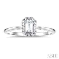 5x3 MM Octagonal Shape White Topaz and 1/20 Ctw Round Cut Diamond Halo Semi-Precious Ring in 10K White Gold