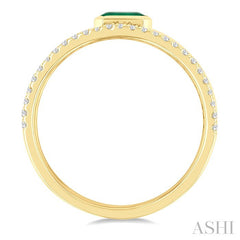 5x3 MM East- West Emerald and 1/4 Ctw Round Cut Diamond Triple Split Precious Ring in 10K Yellow Gold