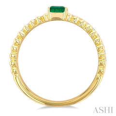 4x3 MM Emerald and 1/5 Ctw Round Cut Diamond Precious Split Twin Ring in 10K Yellow Gold