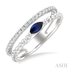5x2.5 MM Marquise Shape Sapphire and 1/5 Ctw Round Cut Diamond Precious Split Twin Ring in 10K White Gold