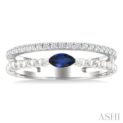 5x2.5 MM Marquise Shape Sapphire and 1/5 Ctw Round Cut Diamond Precious Split Twin Ring in 10K White Gold