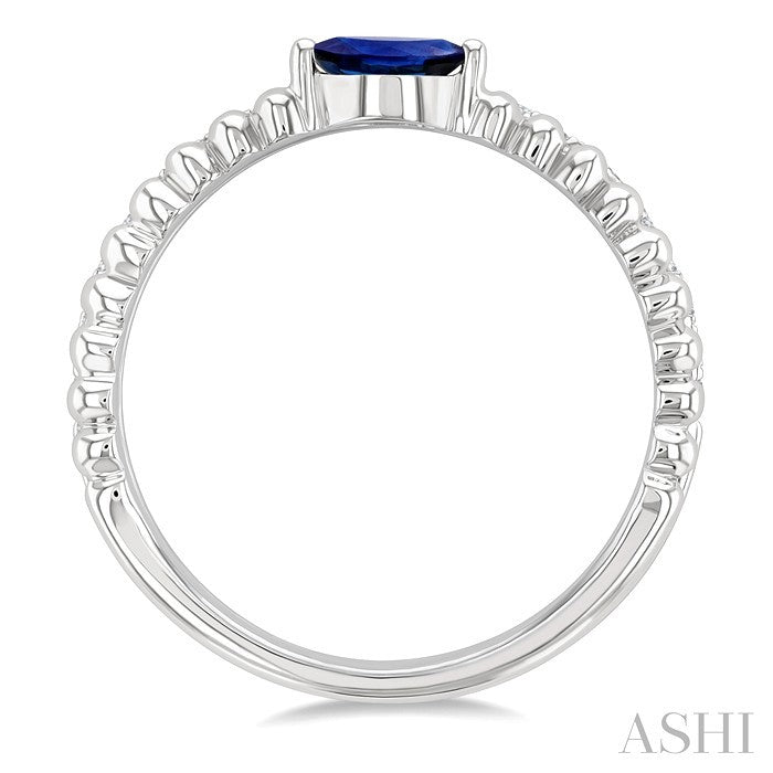 5x2.5 MM Marquise Shape Sapphire and 1/5 Ctw Round Cut Diamond Precious Split Twin Ring in 10K White Gold