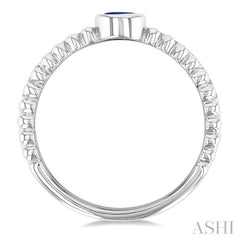 4x3 MM Oval Shape Sapphire and 1/5 Ctw Round Cut Diamonds Precious Fashion Split Twin Ring in 10K White Gold