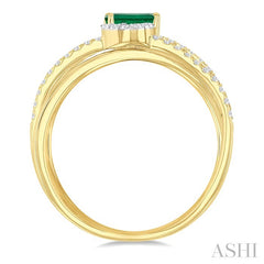 5x3 MM Emerald and 1/4 Ctw Round Cut Diamond Double Criss Cross Lovebright Precious Ring in 10K Yellow and White Gold
