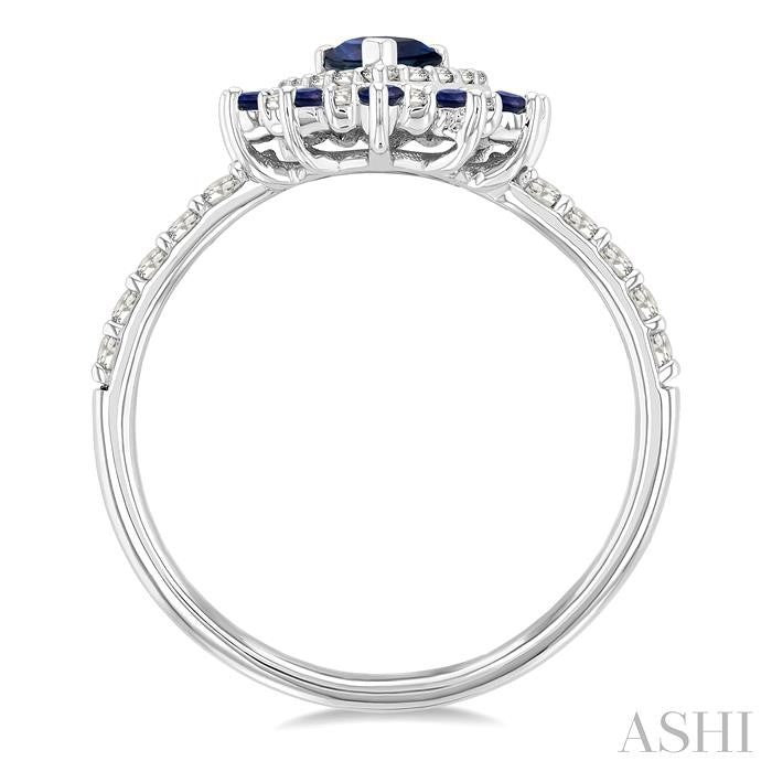 6X4 MM Pear Shape & 1.5 MM Round Cut Sapphire and 3/8 Ctw Round Cut Diamond Floral Precious Ring in 14K White Gold