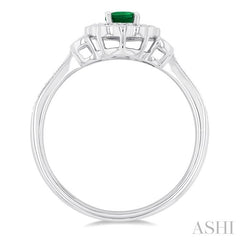 6X4 MM Oval Cut Emerald and 1/4 Ctw Scalloped Halo Round Cut Diamond Precious Ring in 14K White Gold
