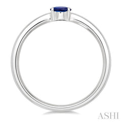 4x3 MM Oval Cut Sapphire and 1/6 Ctw Round Cut Diamond East-West Set Precious Fashion Ring in 14K White Gold