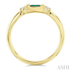 4X2 MM Baguette Cut Emerald and 1/20 Ctw Round Cut Diamond Precious Fashion Ring in 10K Yellow Gold