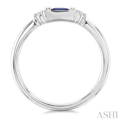 4X2 MM Baguette Cut Sapphire and 1/20 Ctw Round Cut Diamond Precious Fashion Ring in 10K White Gold