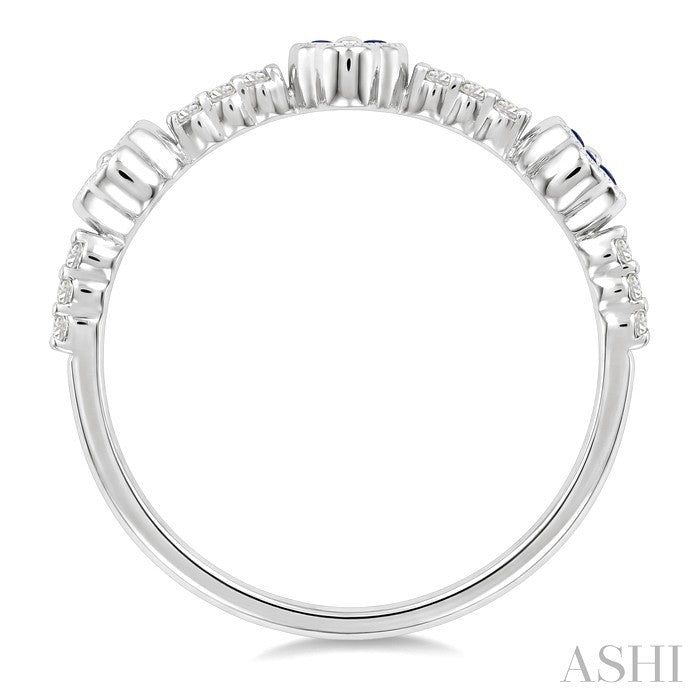 1/10 Ctw Clover Leaf & Bar Link 1.25 MM Sapphire and Round Cut Diamond Precious Ring in 10K White Gold