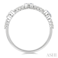 1/10 Ctw Clover Leaf & Bar Link 1.25 MM Sapphire and Round Cut Diamond Precious Ring in 10K White Gold
