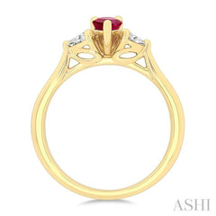 1/5 Ctw 3-Stone Pear Cut 6X4MM Ruby and Diamond Precious Ring in 14K Yellow Gold