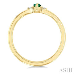 5x2.5 MM Marquise Shape Emerald and 1/50 Ctw Petite Round Cut Diamond Fashion Ring in 10K Yellow Gold