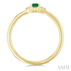 4x3 MM Octagon Shape Emerald and 1/50 Ctw Petite Round Cut Diamond Fashion Ring in 10K Yellow Gold