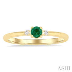 3.5 MM Round Shape Emerald and 1/50 Ctw Petite Round Cut Diamond Fashion Ring in 10K Yellow Gold