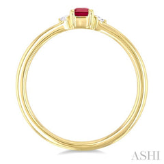 4x3 MM Octagon Shape Ruby and 1/50 Ctw Petite Round Cut Diamond Fashion Ring in 10K Yellow Gold