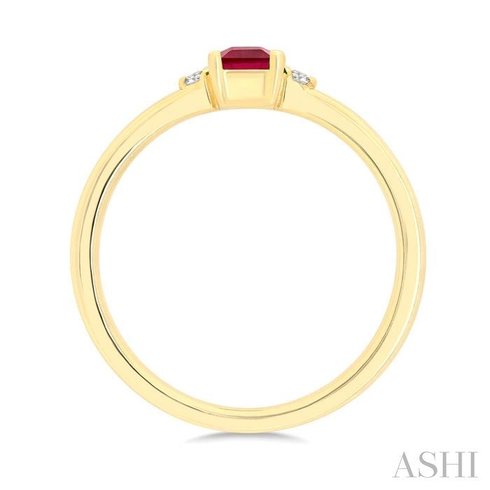 1/50 Ctw Princess Cut 3.5MM Ruby and Round Cut Diamond Petite Precious Ring in 10K Yellow Gold