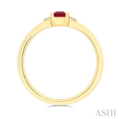 1/50 Ctw Princess Cut 3.5MM Ruby and Round Cut Diamond Petite Precious Ring in 10K Yellow Gold