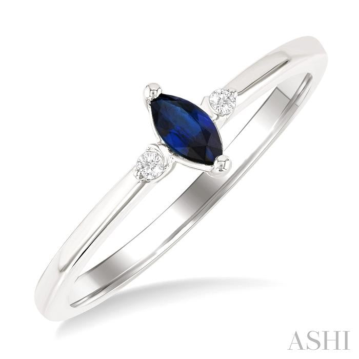 5x2.5 MM Marquise Shape Sapphire and 1/50 Ctw Petite Round Cut Diamond Fashion Ring in 10K White Gold