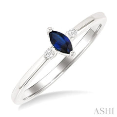 5x2.5 MM Marquise Shape Sapphire and 1/50 Ctw Petite Round Cut Diamond Fashion Ring in 10K White Gold