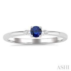 3.5 MM Round Shape Sapphire and 1/50 Ctw Petite Round Cut Diamond Fashion Ring in 10K White Gold