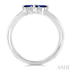 4X2 MM Marquise Shape Sapphire and 1/20 Ctw Round Cut Diamond Blossom Ring in 10K White Gold