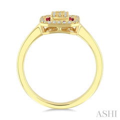 1/4 Ctw Octagonal Shape 1.35MM Round Cut Ruby, Baguette and Round Cut Diamond Precious Fusion Ring in 14K Yellow Gold