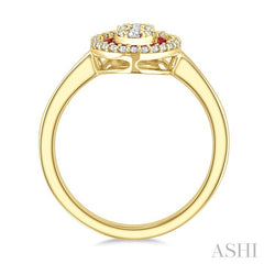 1/4 Ctw Oval Shape 1.35MM Ruby, Baguette and Round Cut Diamond Precious Fusion Fashion Ring in 14K Yellow Gold