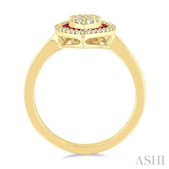1/4 Ctw Pear Shape 1.25MM & 1.45MM Round Cut Ruby, Baguette and Round Cut Diamond Precious Fusion Ring in 14K Yellow Gold